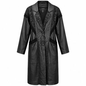 Vtg Comint Gothcore Leather Trench Coat Womens Large Whimsigoth Mob Wife Grunge